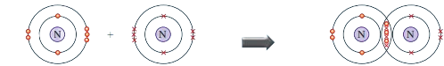 The diagram shows the formation of a triple bond between two nitrogen atoms.